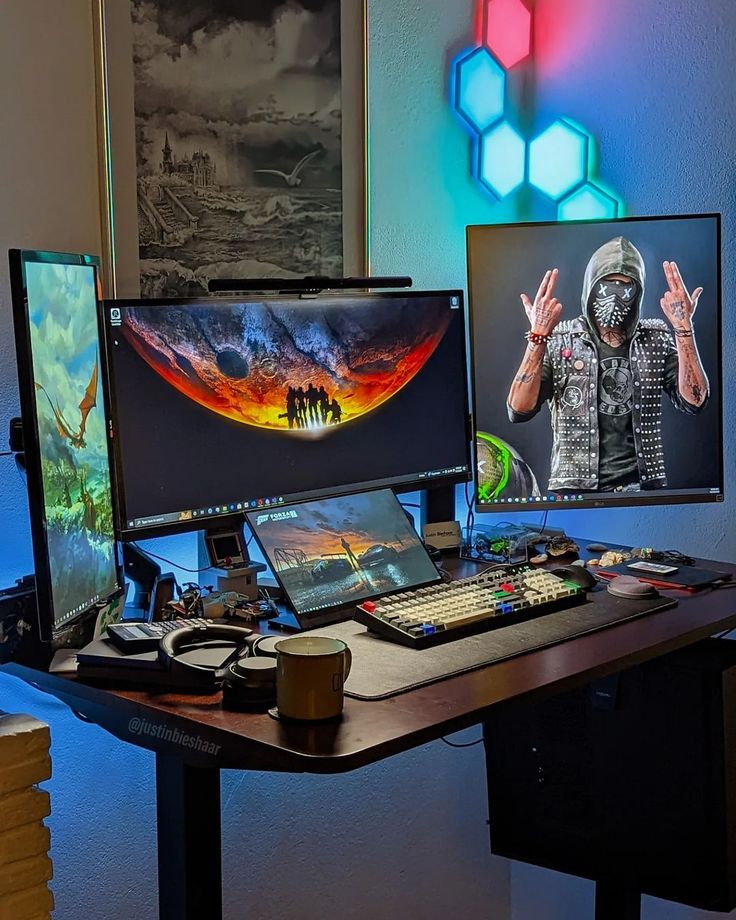 Dedicated gaming analysis setup featuring high refresh displays and benchmarking devices